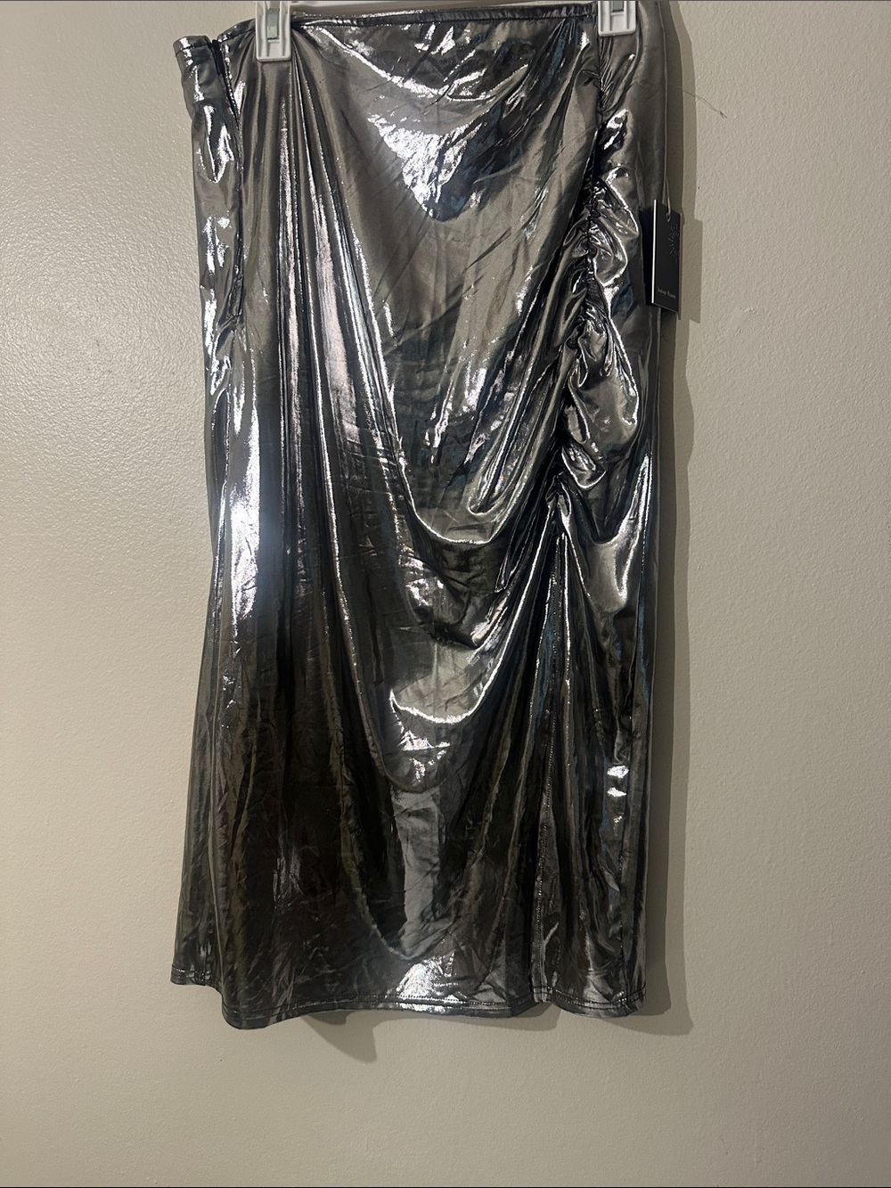 NWT Indigo Rising Women's Silver Reflective Metallic Long Pencil Skirt Size L
